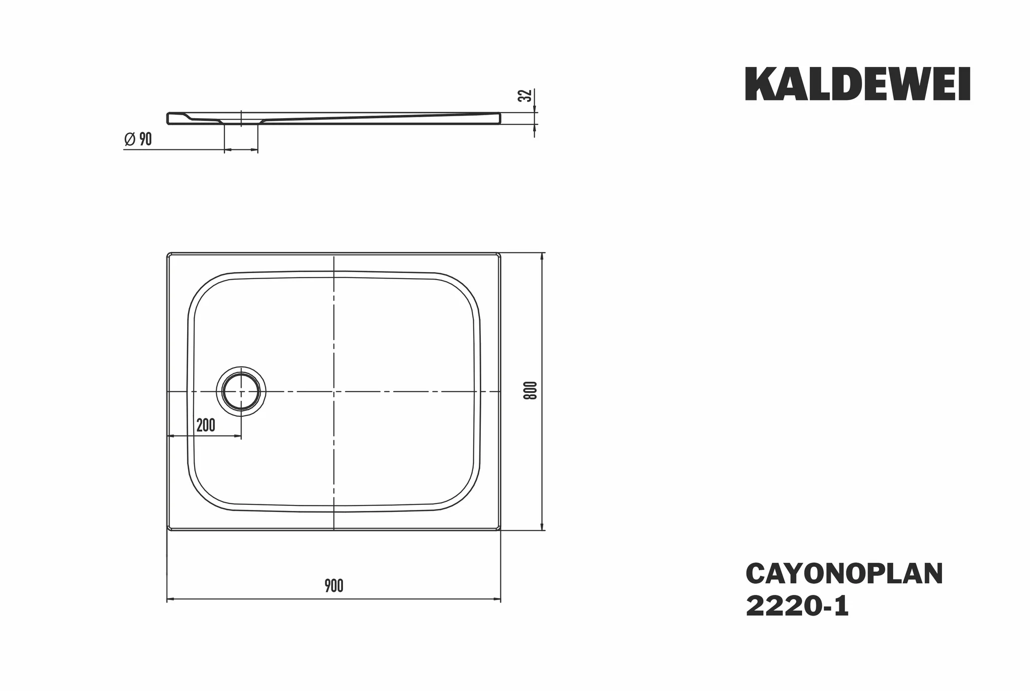 Kaldewei CAYONOPLAN Duschfläche, 800x900 mm, Pergamon, Vollantislip, bodeneben, seitlicher Ablauf