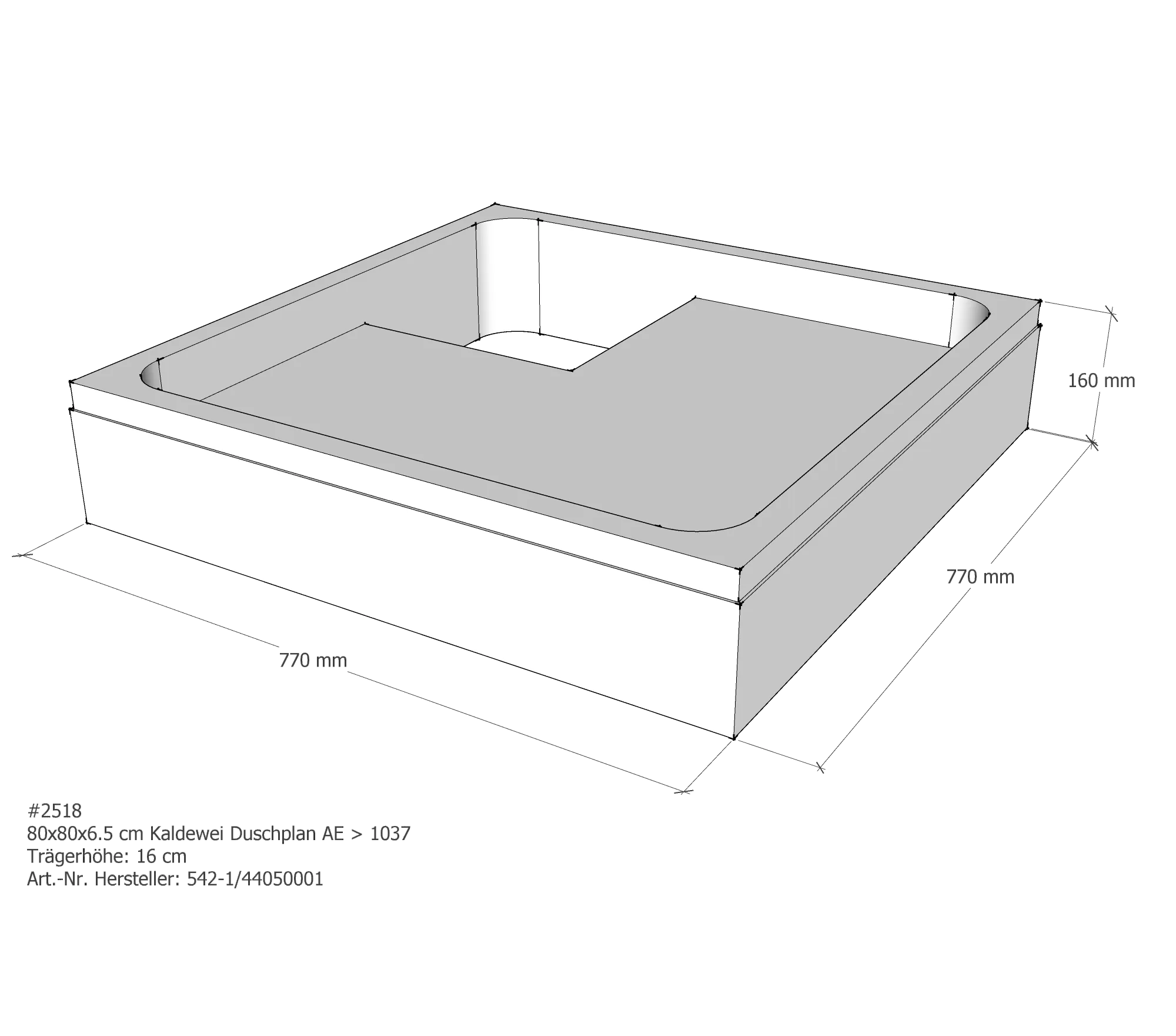 Duschwannenträger passend für Kaldewei Duschplan 80 × 80 × 6,5 cm