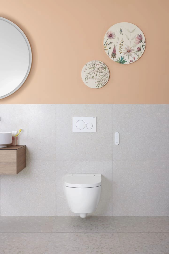 Geberit Wand-Dusch-WC Komplettanlage AquaClean „Alba“ 600 × 484 × 400 mm in weiß alpin, Befestigung sichtbar, ohne Spülrand
