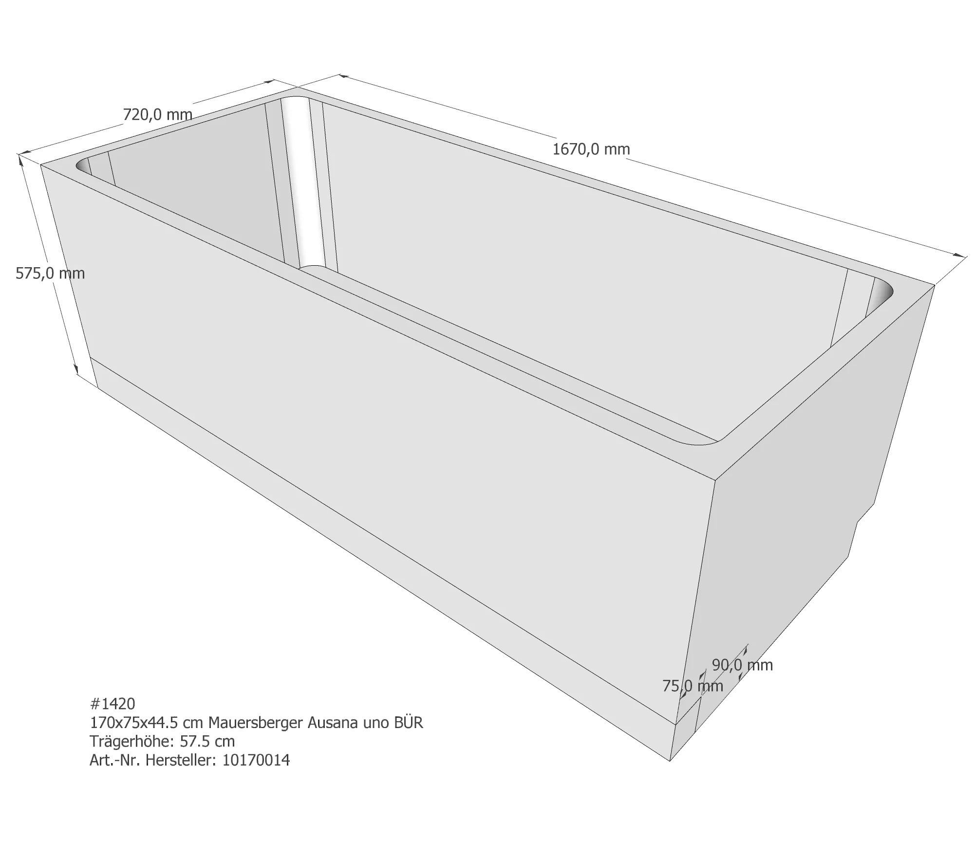 Badewannenträger für Mauersberger Ausana 170 × 75 × 44,5 cm Badewannenträger für Mauersberger Ausana 170 × 75 × 44,5 cm