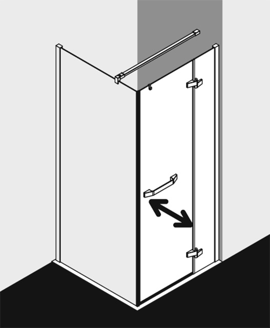 Kermi Duschtür 1-flügelig mit Festfeld mit Wandprofil links für Ecke „TUSCA“ in Glas SR Opaco, BV: 875 - 895 mm GAK: 860 - 880 mm WE: 885 - 905 mm H: 2000 mm