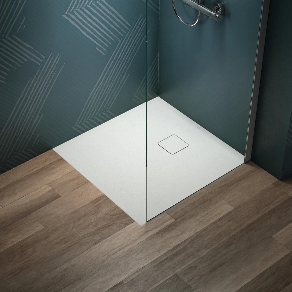 Ideal Standard Quadrat-Brausewanne Ultra Flat Evo, Seidenweiß, 800x800x35 mm, bodengleicher Einbau, Antirutsch-Oberfläche Klasse C