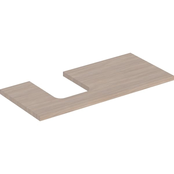 Geberit ONE Waschtischplatte mit Ausschnitt, Eiche, Melamin Holzstruktur, 104,2 x 3,2 x 47,3 cm, Ausschnitt links Geberit ONE Waschtischplatte mit Ausschnitt, Eiche, Melamin Holzstruktur, 104,2 x 3,2 x 47,3 cm, Ausschnitt links