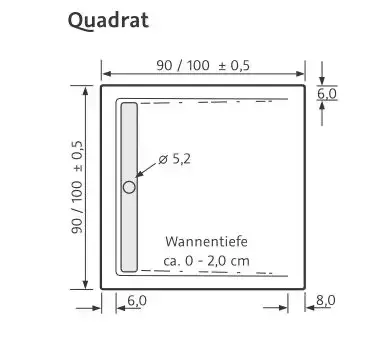 HSK quadrat Acryl-Duschwanne „superflach“ mit schmaler Ablaufrinne 90 × 90 cm ohne HSK quadrat Acryl-Duschwanne „superflach“ mit schmaler Ablaufrinne 90 × 90 cm ohne