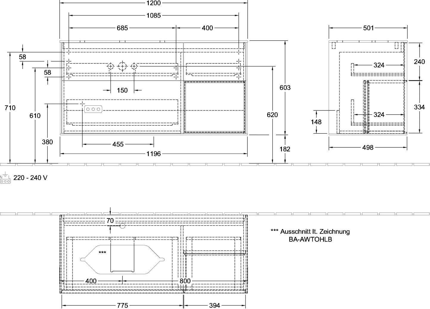 Villeroy & Boch Waschtischunterschrank „Finion“ für Schrankwaschtisch 1200 × 603 × 501 mm Anthracite Matt Lacquer, für Becken links, mit Hahnlochbohrung Villeroy & Boch Waschtischunterschrank „Finion“ für Schrankwaschtisch 1200 × 603 × 501 mm Anthracite Matt Lacquer, für Becken links, mit Hahnlochbohrung
