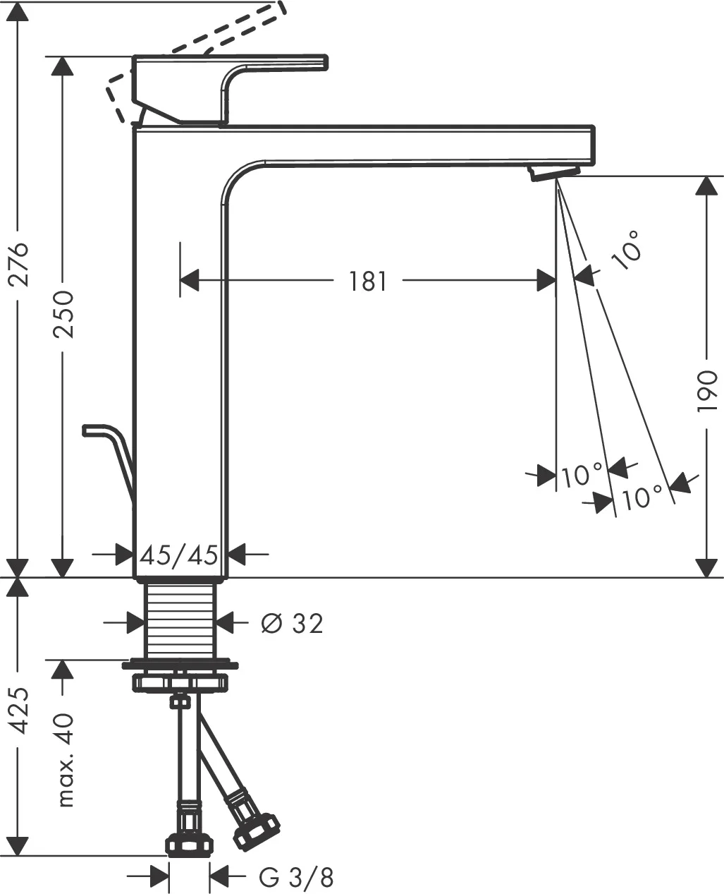 Hansgrohe Vernis Shape Einhebel-Waschtischmischer 190, Chrom, Ausladung 181 mm, Auslaufhöhe 190 mm Hansgrohe Vernis Shape Einhebel-Waschtischmischer 190, Chrom, Ausladung 181 mm, Auslaufhöhe 190 mm
