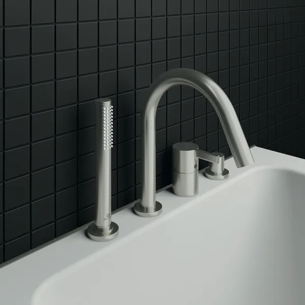 4-Loch Wannenrandarmatur Joy, mit Auslauf, Stab-Handbrause und Umsteller, Brushed Gold 4-Loch Wannenrandarmatur Joy, mit Auslauf, Stab-Handbrause und Umsteller, Brushed Gold