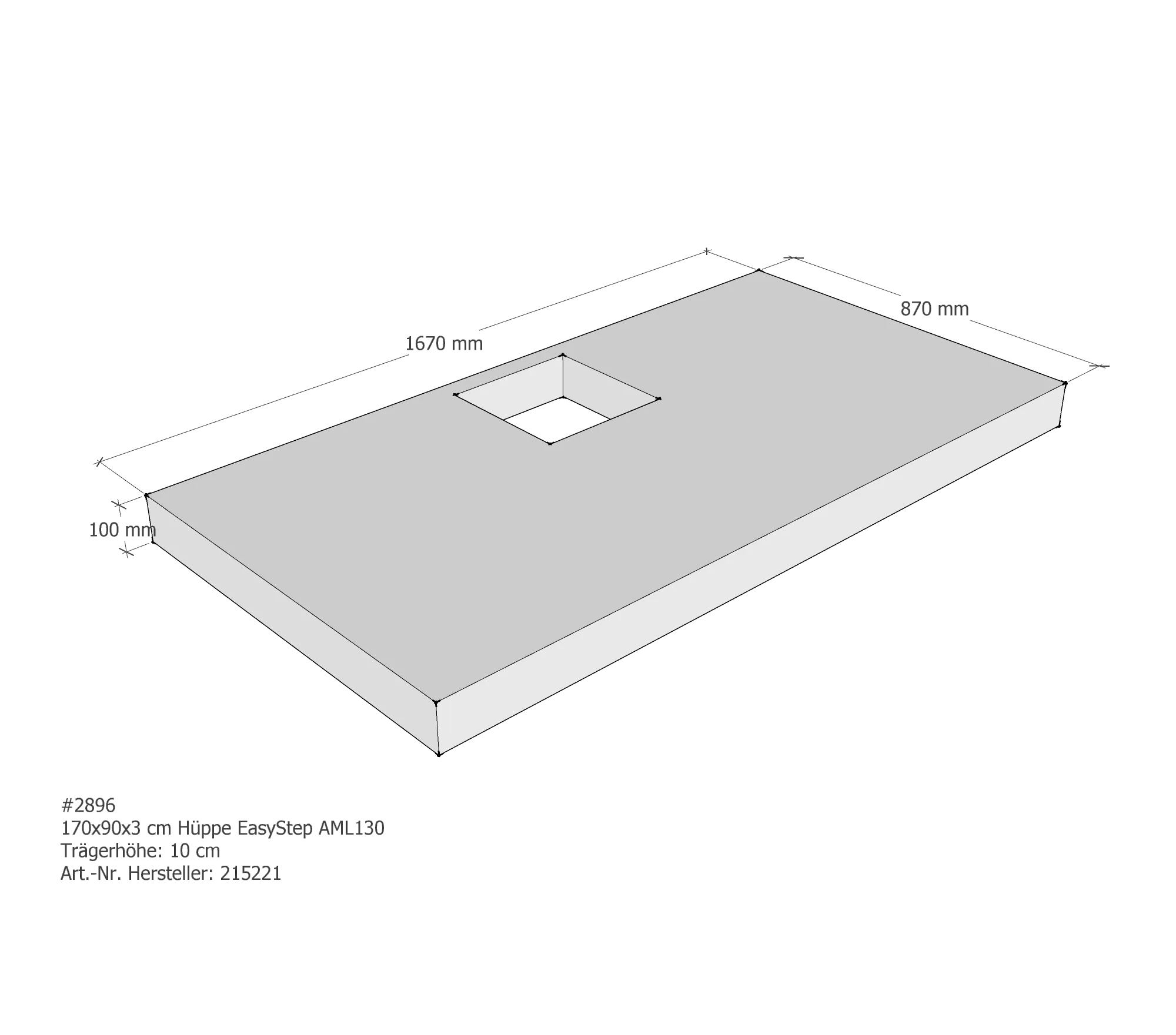 Duschwannenträger passend für Hüppe EasyStep 170 × 90 × 3 cm