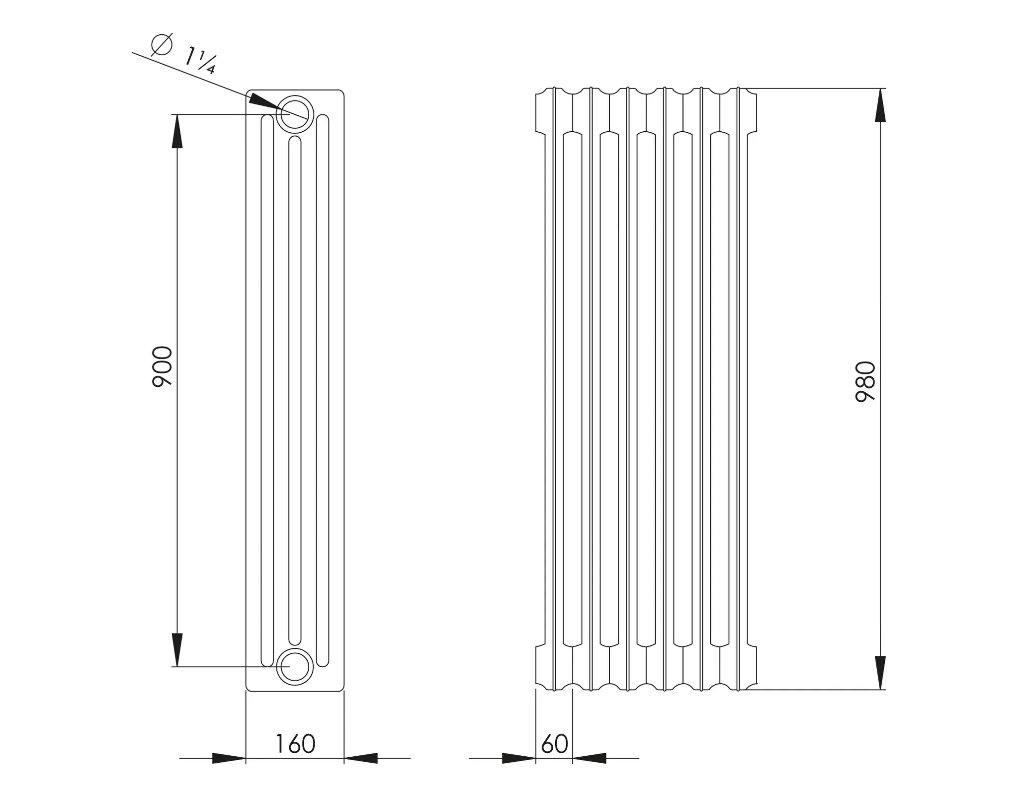 ASW Gussradiator 22 Glieder Nabenabstand 900 mm „Berlin“ 132 × 98 × 16 cm