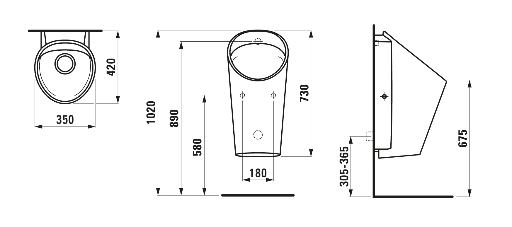 Absaugeurinal LEMA 420x350x730, spülrandlos, Wasserzulauf innen ohne elektronischer Steuerung weiß