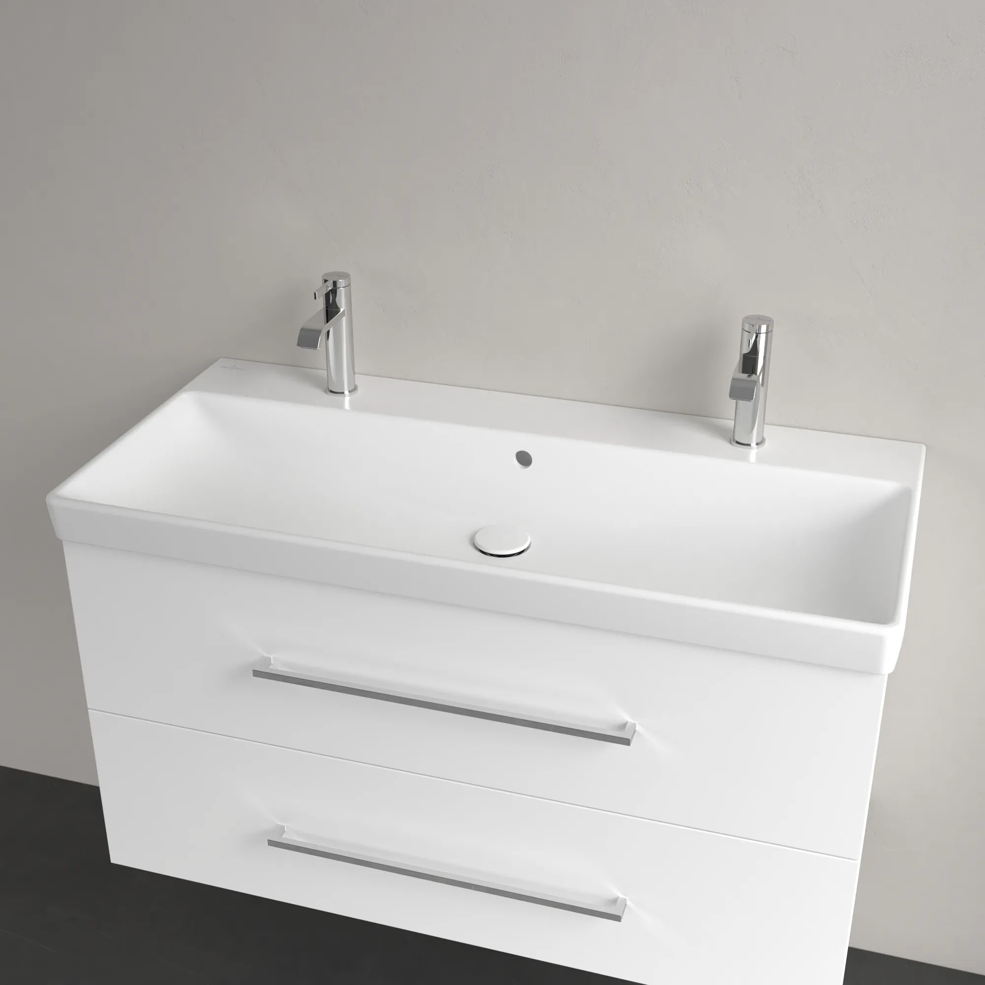 Villeroy & Boch Wandwaschtisch „Avento“ 1000 × 470 × 180 mm, für Becken mittig, Hahnlochposition links und rechts, mit Hahnlochbohrung in Stone White Villeroy & Boch Wandwaschtisch „Avento“ 1000 × 470 × 180 mm, für Becken mittig, Hahnlochposition links und rechts, mit Hahnlochbohrung in Stone White
