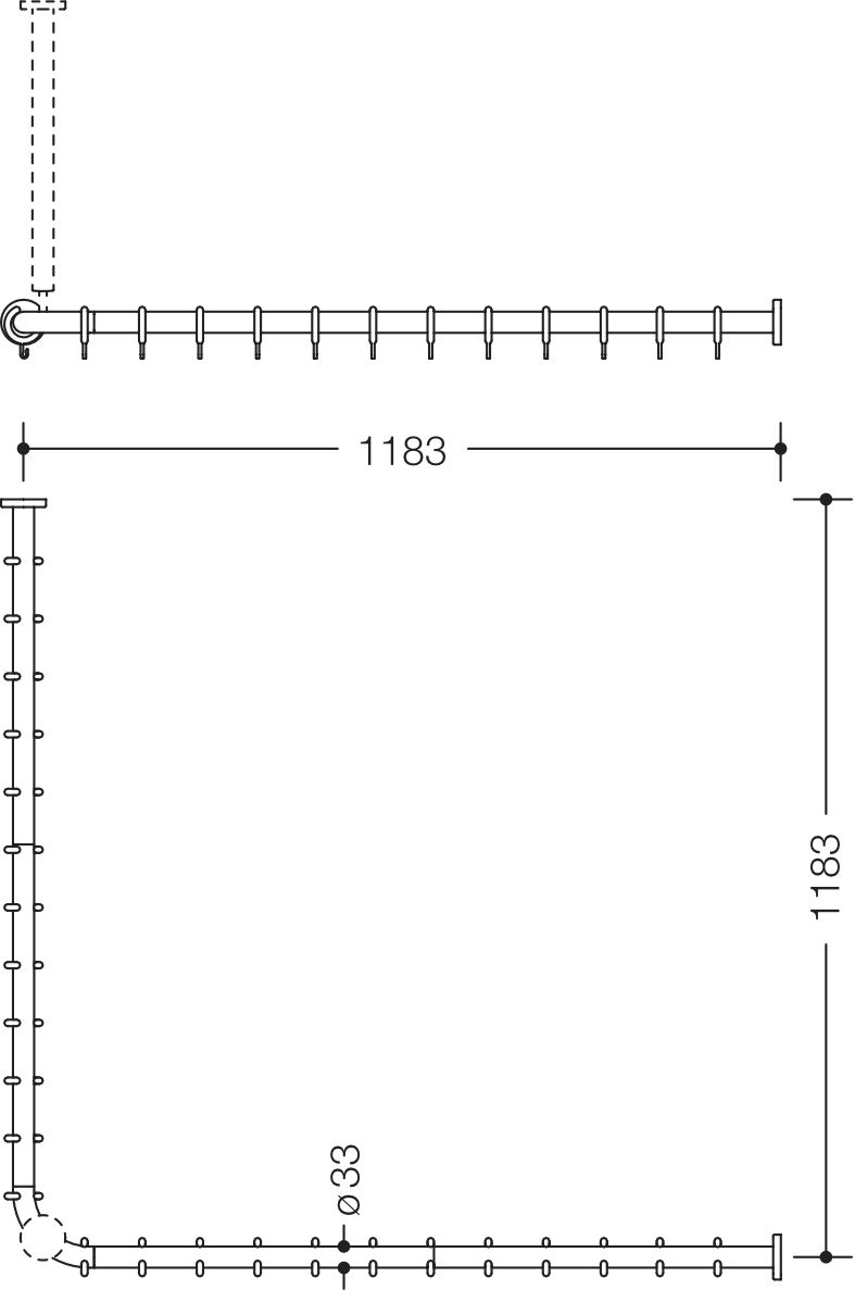 HEWI Duschvorhangstange „Serie 801“ 121,8 × 121,8 cm