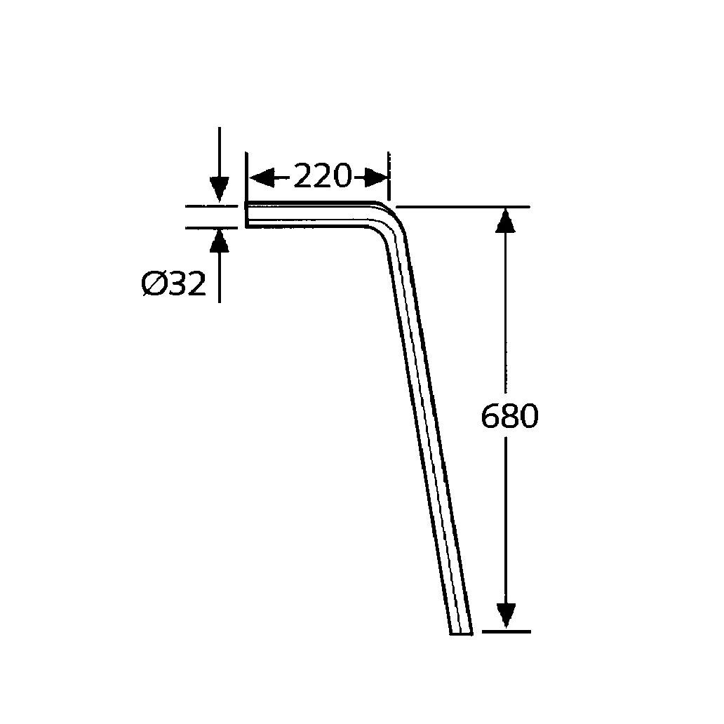 Bodenrohr 90° DN32 220 X 680mm chrom