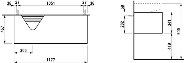 Laufen Waschtischunterbau „SONAR“ 1177 × 341 × 457 mm Weiß matt, links