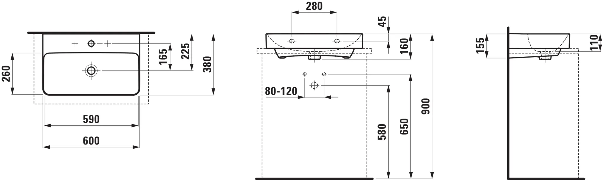 PRO X Aufsatz-Waschtisch 817863 Compact 1HL m. mÜL, 600x380, weiß PRO X Aufsatz-Waschtisch 817863 Compact 1HL m. mÜL, 600x380, weiß