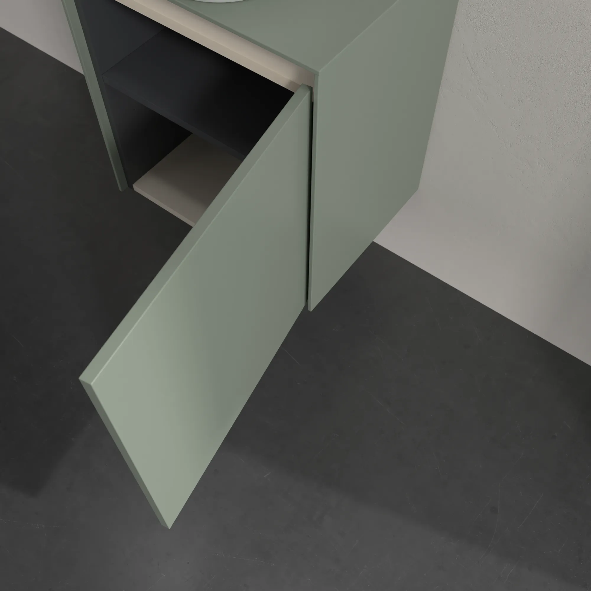Villeroy & Boch Waschtischunterschrank „Collaro“ 500 × 548 × 380 mm Soft Green, für Becken mittig, Anschlag rechts, mit Beleuchtung