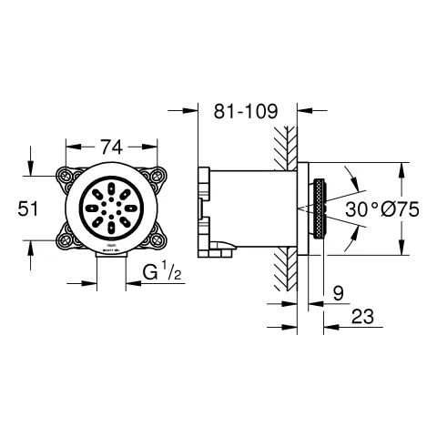 Grohe Rainshower Aqua Seitenbrause 2 Strahlarten, runde Form, chrom Grohe Rainshower Aqua Seitenbrause 2 Strahlarten, runde Form, chrom
