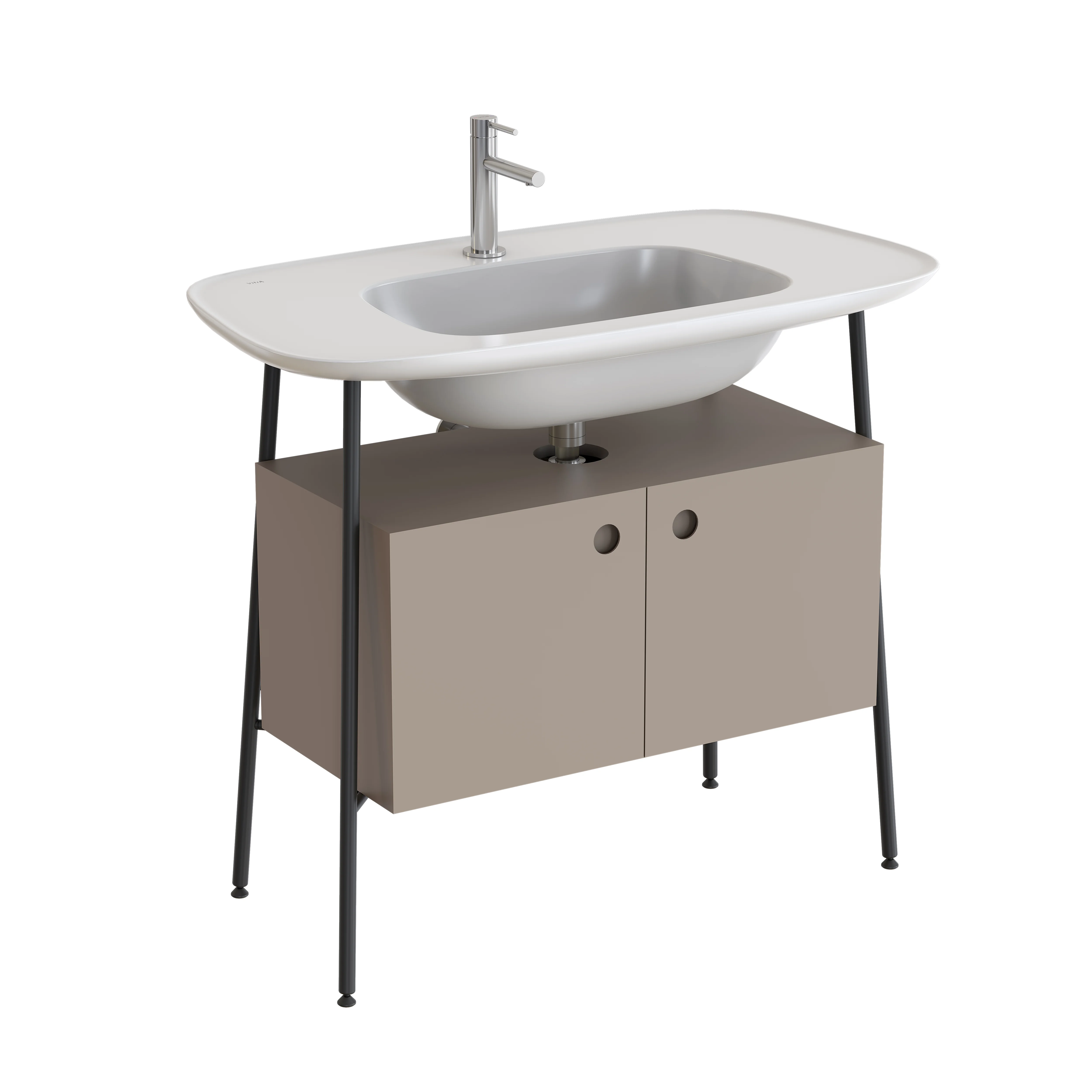 Plural Set 100 cm Waschtischunterbau mit 2 Türen und Möbelwaschtisch Taupe Matt/Weiß Hochglanz Plural Set 100 cm Waschtischunterbau mit 2 Türen und Möbelwaschtisch Taupe Matt/Weiß Hochglanz