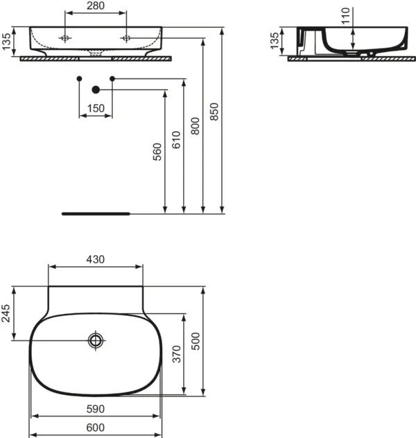 Waschbecken „Linda-X“ 60 × 50 × 13,5 cm in Weiß Waschbecken „Linda-X“ 60 × 50 × 13,5 cm in Weiß