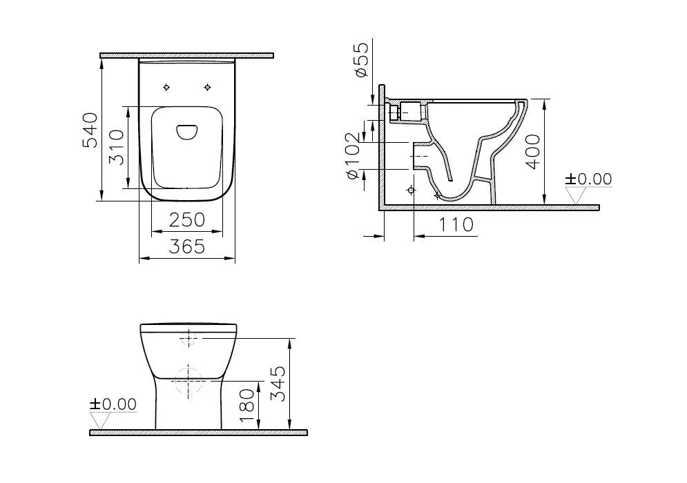VitrA Integra Square Stand-WC Flush 2.0, Tiefspüler, Back-To-Wall, Weiß Hochglanz