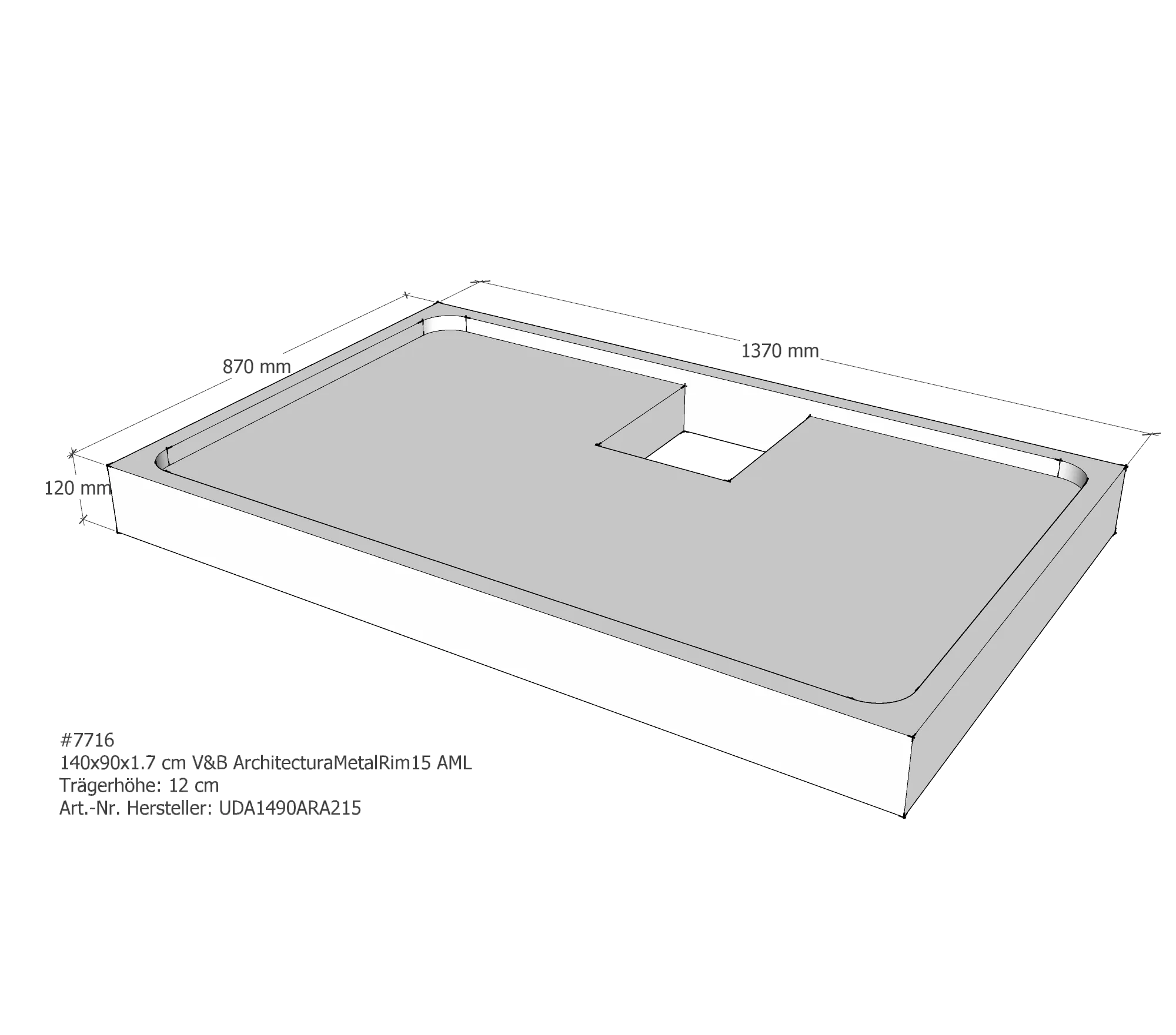 Duschwannenträger passend für Villeroy & Boch Architectura MetalRim 140 × 90 × 1,7 cm