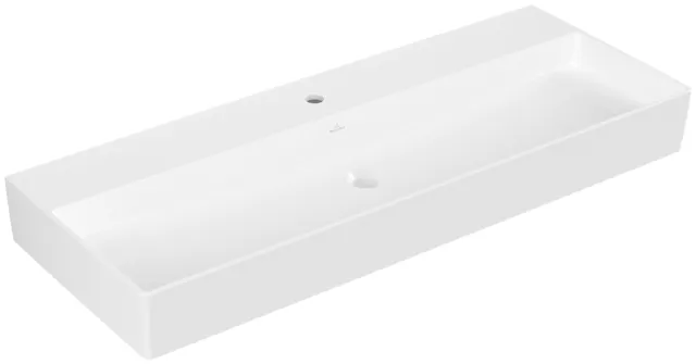 Wandwaschtisch aus TitanCeram geschliffen „Memento 2.0“ 120 × 47 × 15 × 15 cm, mit Hahnlochbohrung, Hahnlochposition mittig in Weiß Alpin