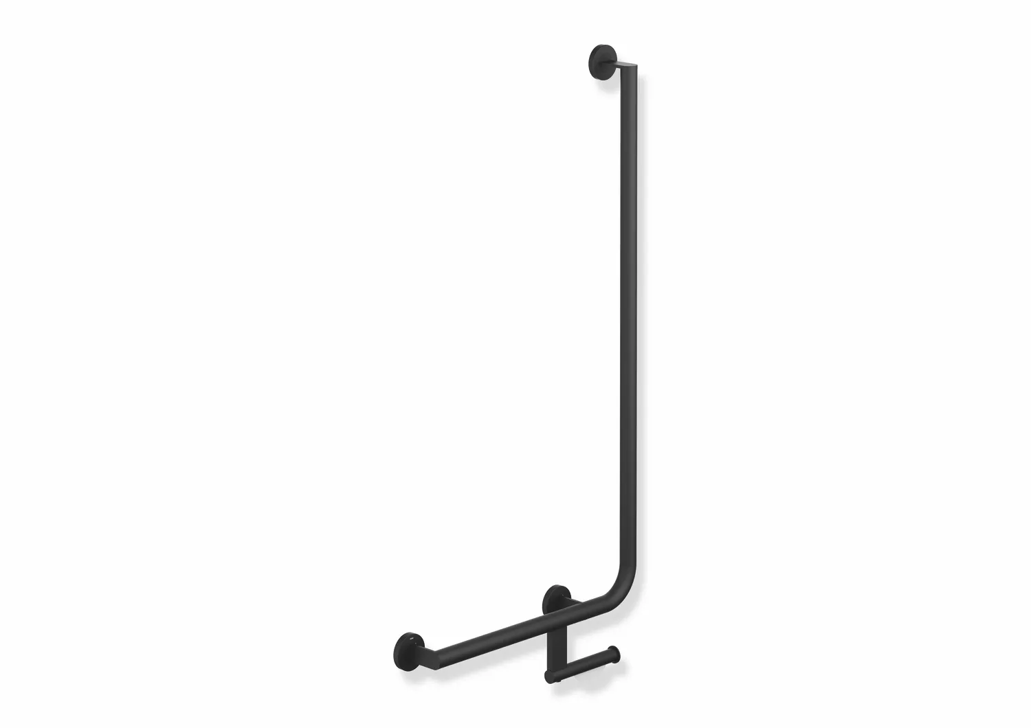 HEWI Winkelgriff mit WC-Papierrollenhalter, System 900, links, Schwarz tiefmatt HEWI Winkelgriff mit WC-Papierrollenhalter, System 900, links, Schwarz tiefmatt