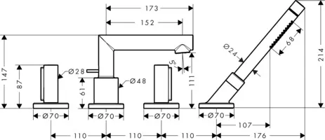 Hansgrohe AXOR Uno 4-Loch Wannenrandarmatur mit Zerogriffen, Chrom Hansgrohe AXOR Uno 4-Loch Wannenrandarmatur mit Zerogriffen, Chrom