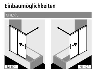 Kermi Duschtür Gleittür 2-teilig mit Festfeld links „NICA“ Glas Klar, Profile Silber Hochglanz, BV: 975 - 1000 mm H: 1500 mm