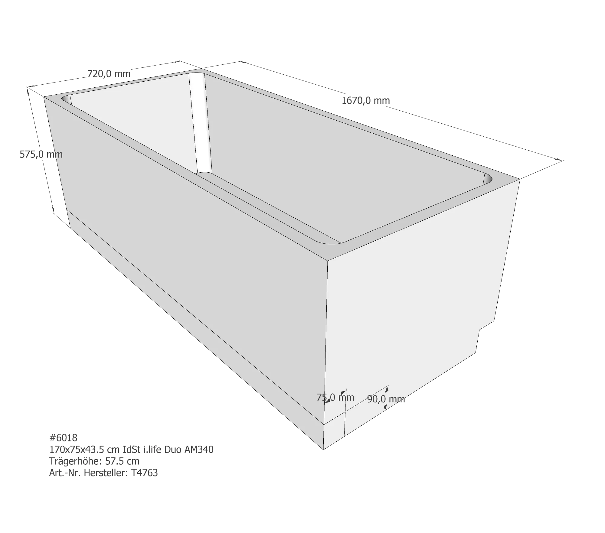Badewannenträger passend für Ideal Standard i.life Duo 170 × 75 × 43,5 cm Badewannenträger passend für Ideal Standard i.life Duo 170 × 75 × 43,5 cm