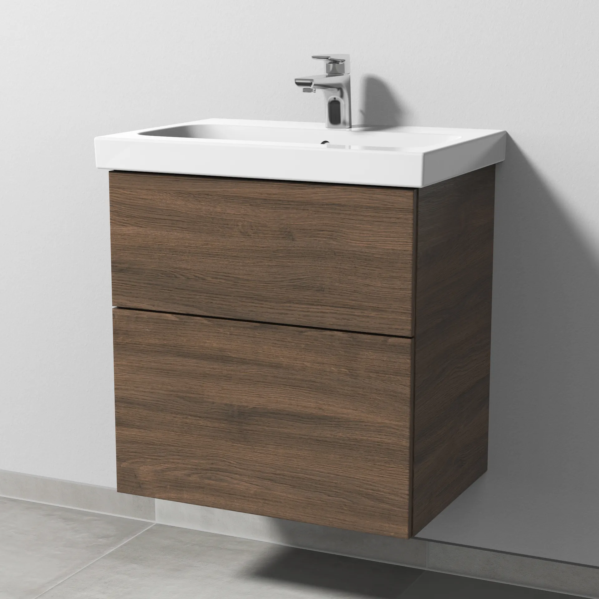 Sanipa Waschtischunterschrank „3way“ passend zu Keramik-Waschtische iCon Light von Geberit 560 × 591 × 407 mm in Eiche Arizona, Becken mittig, mit