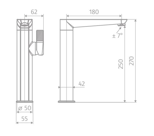 Einhebelmischer hoch „AquaXPro“ für freistehende Waschschüssel Ausladung 180 mm