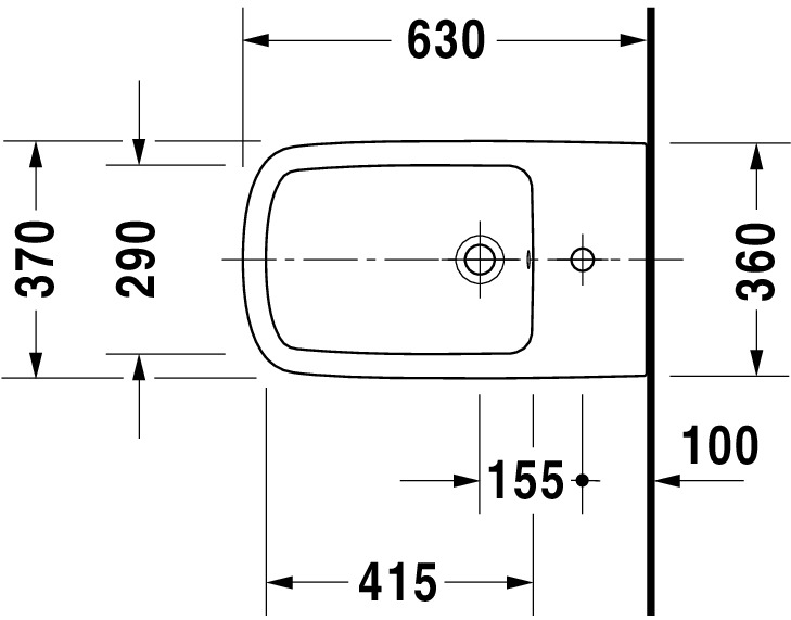 Stand-Bidet DuraStyle 630 mm mit ÜL, mit HLB, 1 HL, weiß