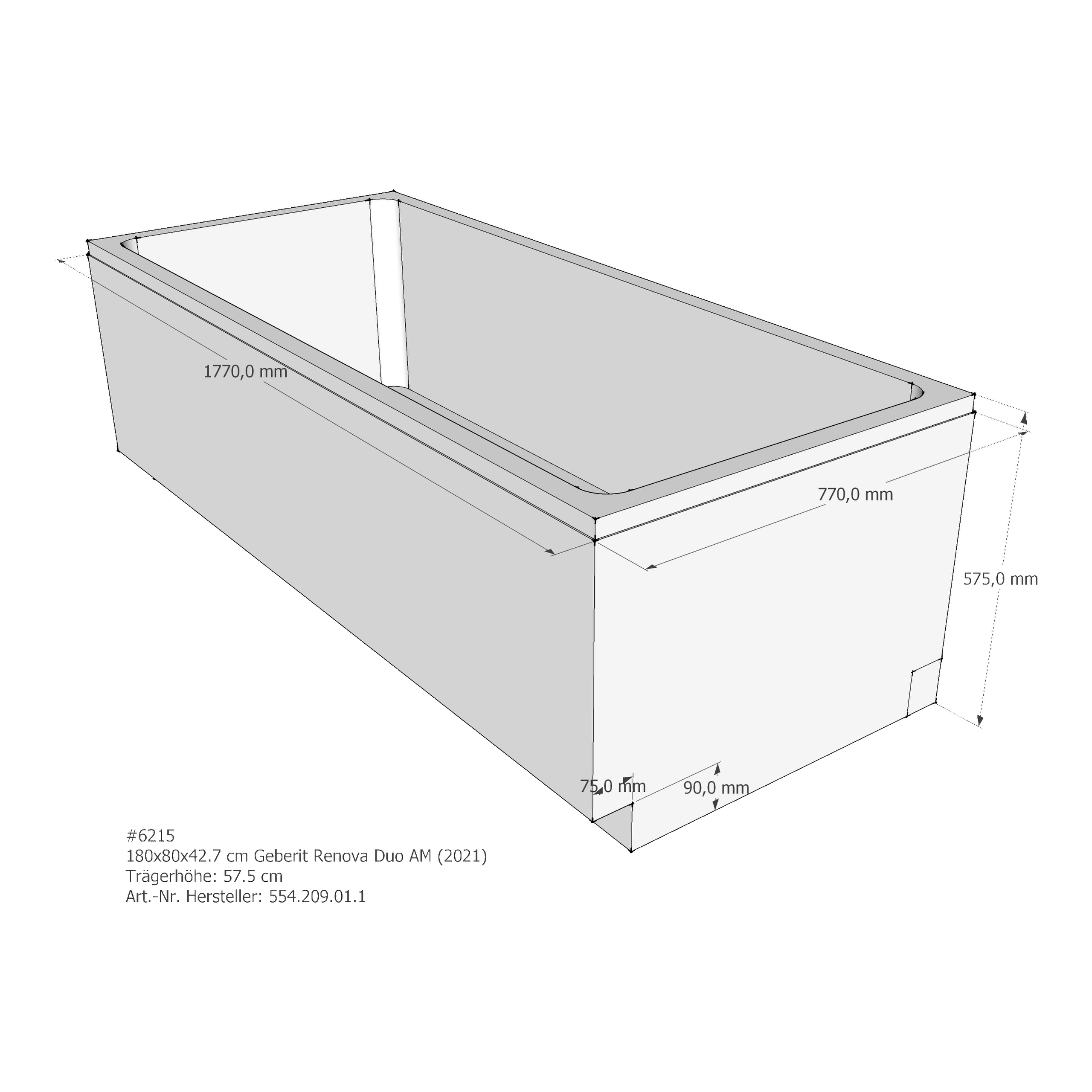 Badewannenträger für Keramag Renova Duo 180 × 80 × 42,7 cm