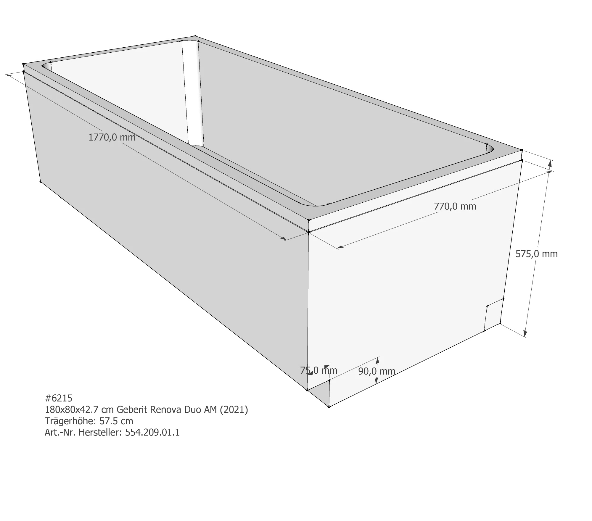 Badewannenträger für Geberit 180 × 80 × 42,7 cm