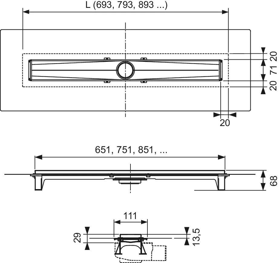 TECEdrainline-Evo, Duschrinne, 700 mm