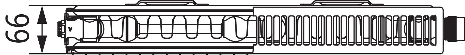 Flachheizkörper therm-x2 Line-Vmulti Typ 12, HxLxT: 305x1005x66 mm, Farbe: Weiß RAL 9016 seidenglanz, 10 bar, Abdeckung: mit, Wärmeleistung 75/65-20: 660 Watt, Bohrkonsole