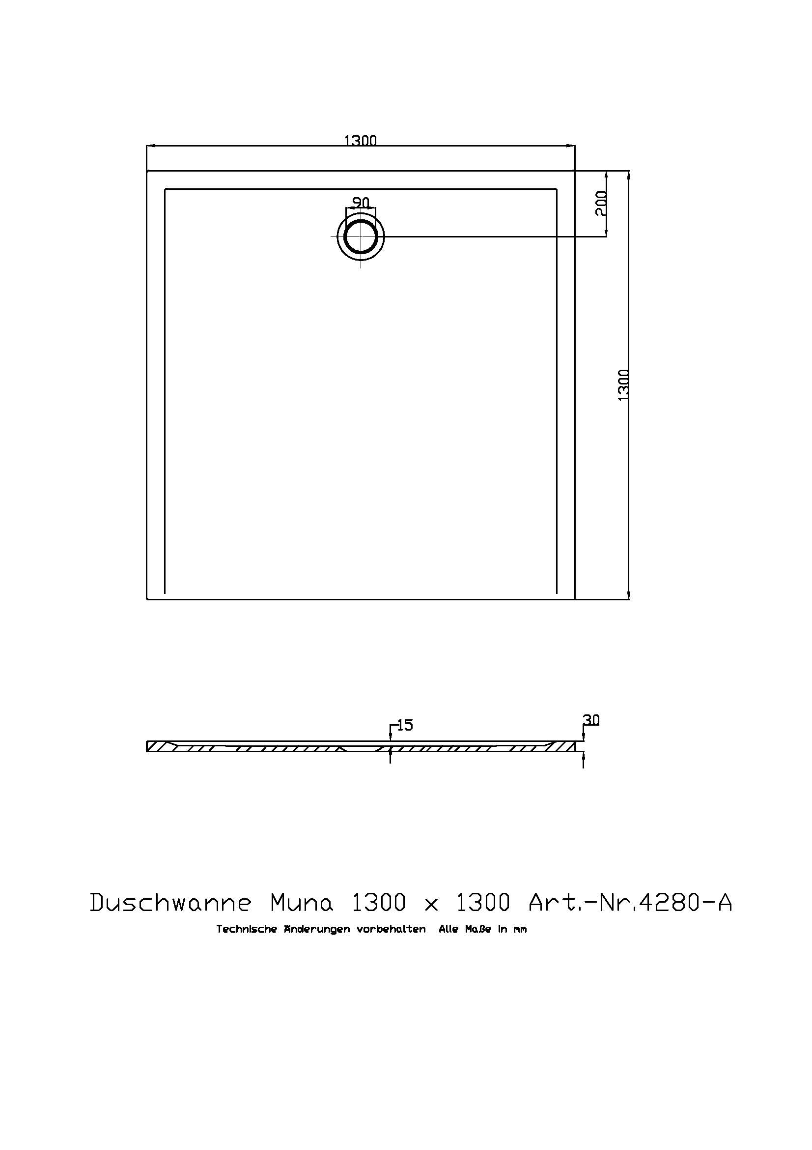 Duschwanne „Muna S“ Quadrat 130 × 130 cm in Weiß