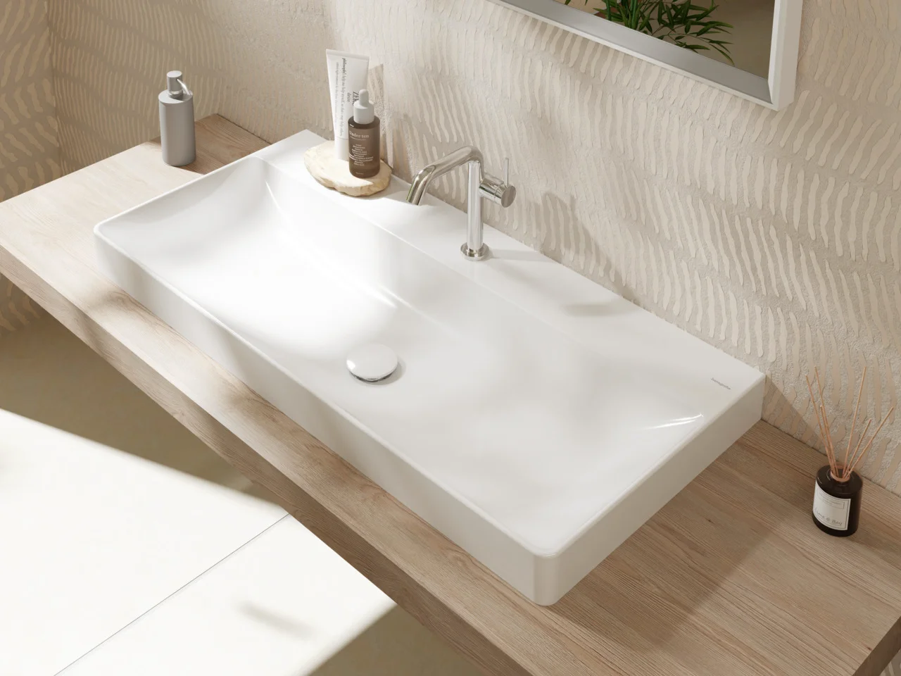 Hansgrohe Xelu Q Aufsatzwaschtisch, geschliffen, 1000x480 mm, weiß, SmartClean, ohne Überlauf