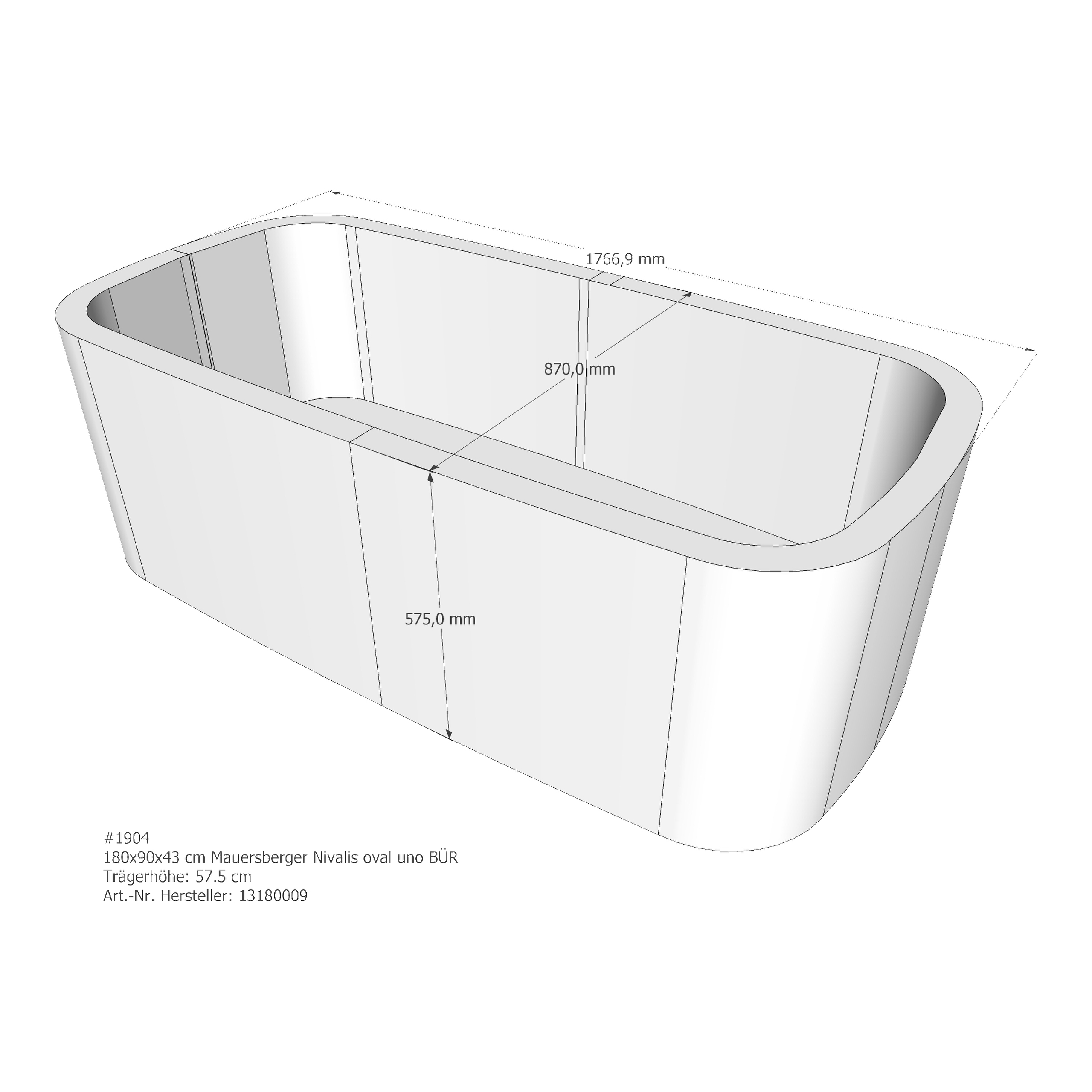 Badewannenträger für Mauersberger Nivalis oval uno 180 × 90 × 43 cm Badewannenträger für Mauersberger Nivalis oval uno 180 × 90 × 43 cm