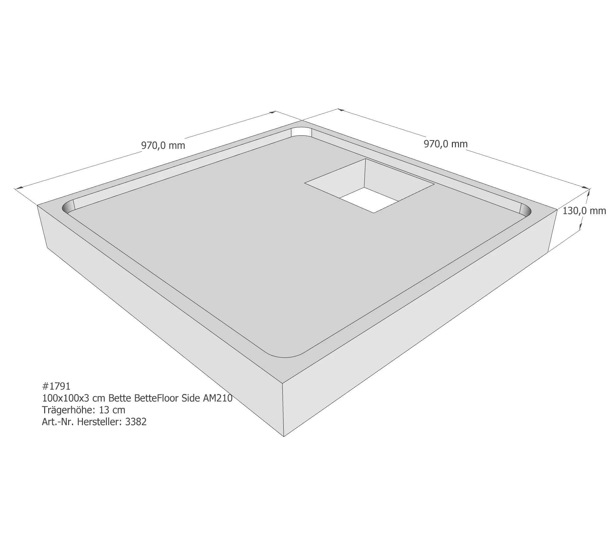 Duschwannenträger passend für Bette BetteFloor Side 100 × 100 × 3 cm