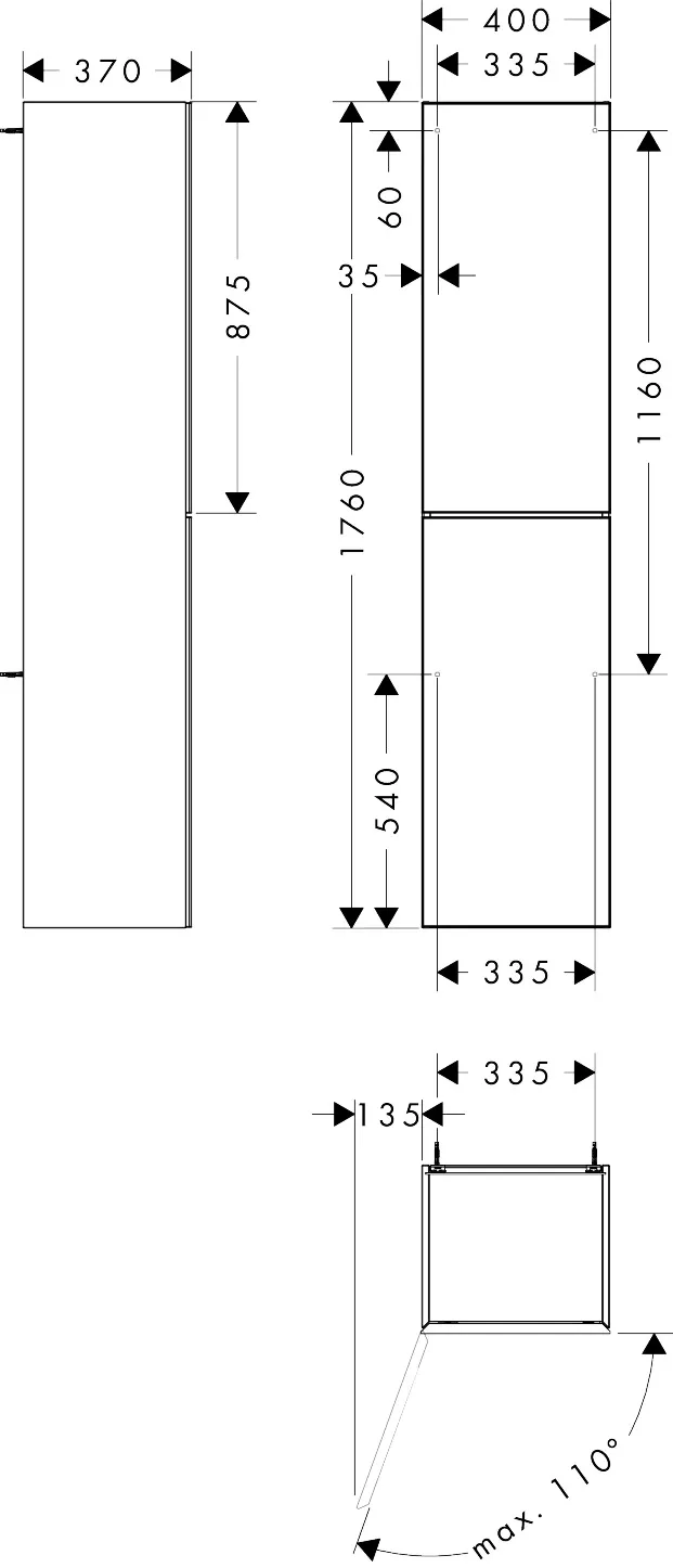 Hansgrohe Xevolos E Hochschrank Mattweiß 400⁄360, Türanschlag links, Oberfläche Front: Eiche Dunkel Hansgrohe Xevolos E Hochschrank Mattweiß 400⁄360, Türanschlag links, Oberfläche Front: Eiche Dunkel