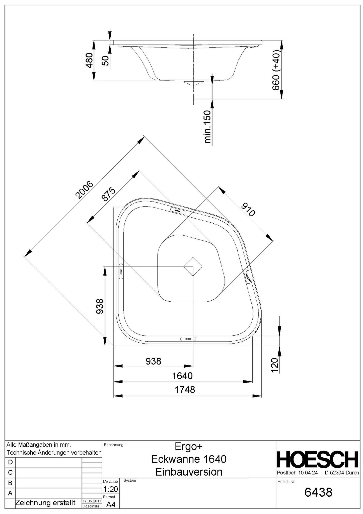 Hoesch Badewanne „Ergo+“ eck 164 × 164 cm in Weiß Hoesch Badewanne „Ergo+“ eck 164 × 164 cm in Weiß