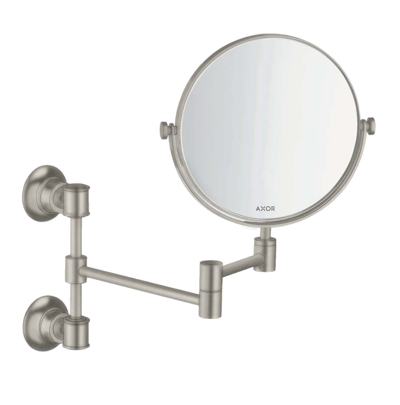 Hansgrohe AXOR Montreux Rasierspiegel aus Metall mit neigbarem und schwenkbaren Spiegelglas, 1-fach Vergrößerung, Wandmontage Hansgrohe AXOR Montreux Rasierspiegel aus Metall mit neigbarem und schwenkbaren Spiegelglas, 1-fach Vergrößerung, Wandmontage