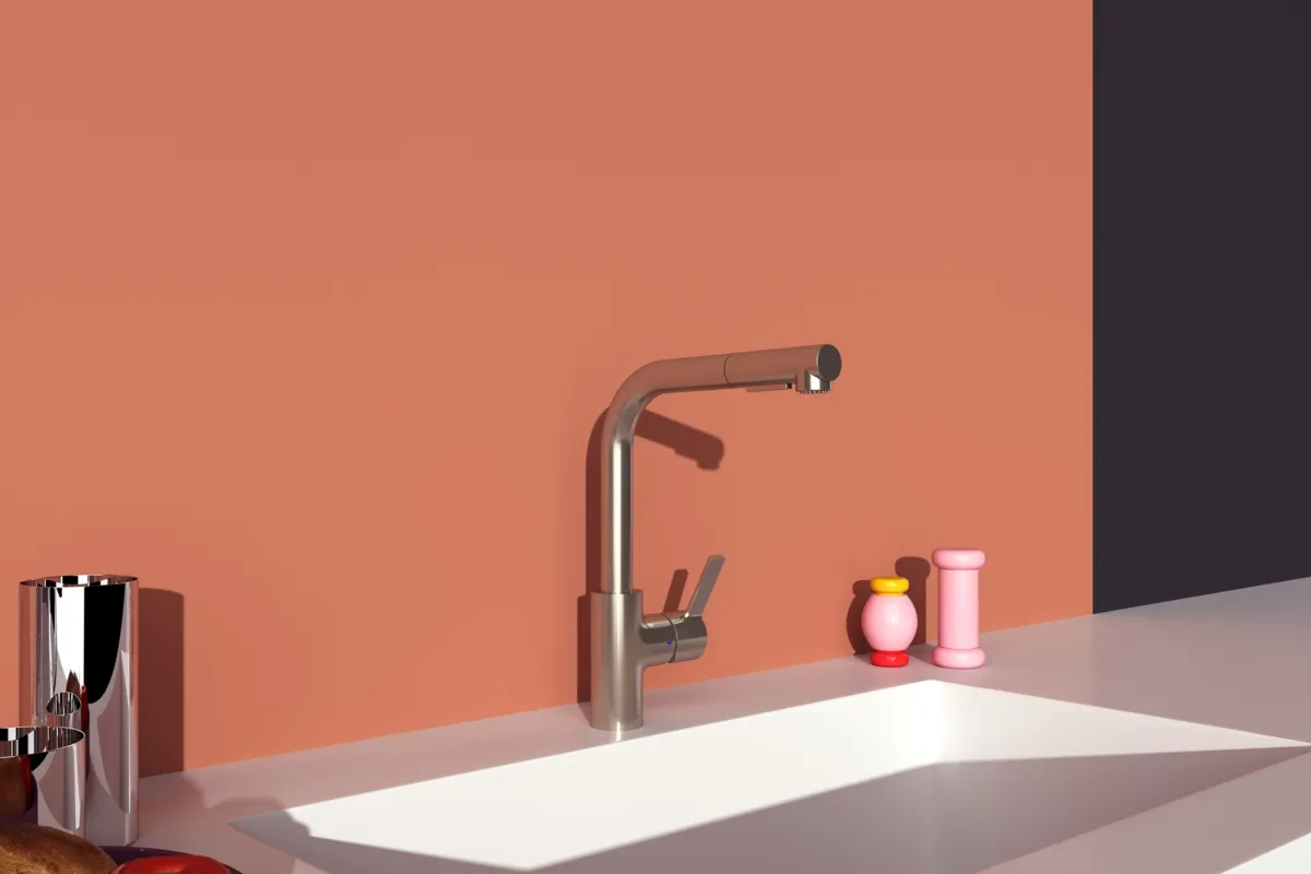 Ideal Standard Küchenarmatur Gusto Serie, L-Auslauf mit 2-Funktionshandbrause Silver Storm, Ausladung 235 mm, Auslaufhöhe 295 mm