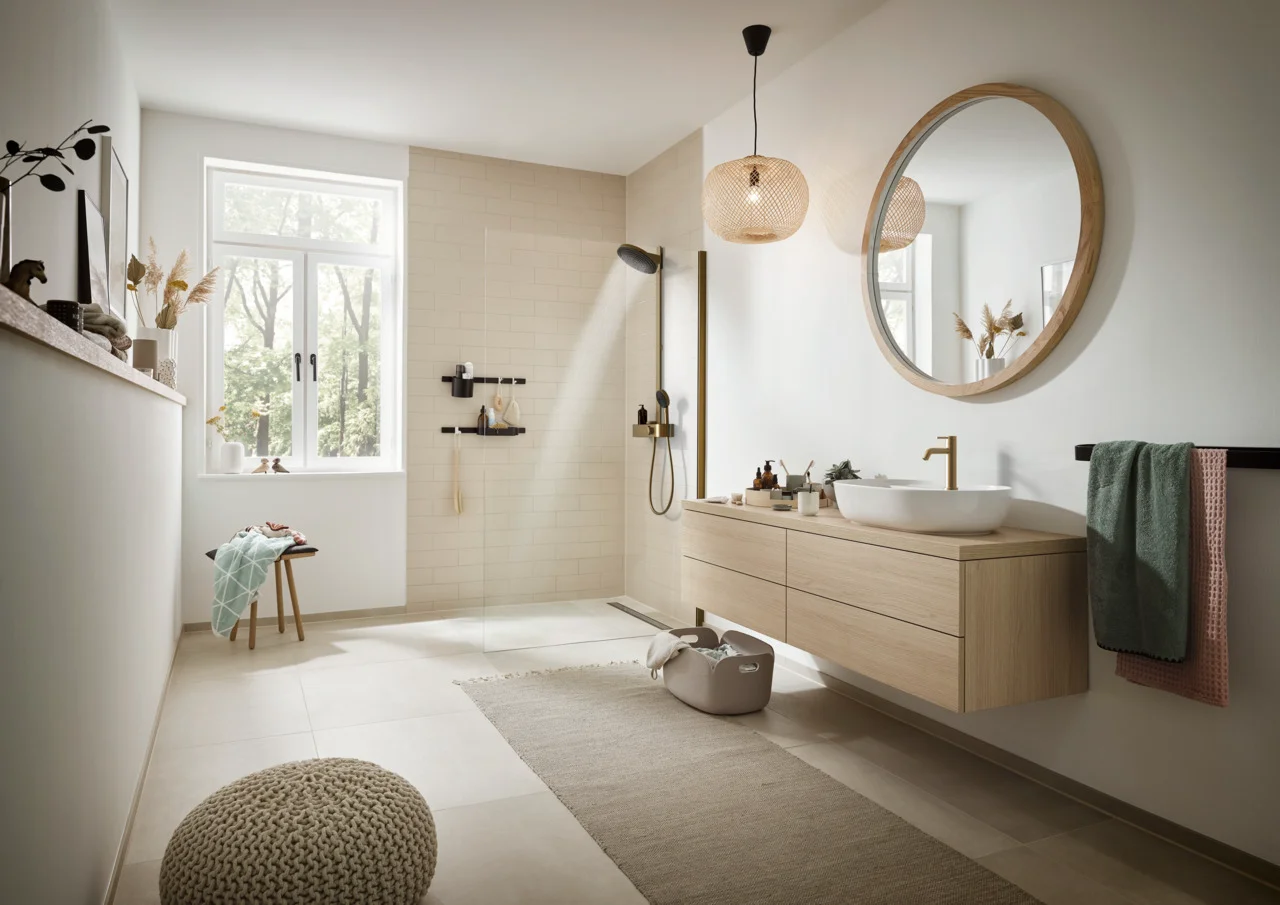 Hansgrohe Pulsify S Showerpipe 260 2jet mit Brausethermostat Aufputz BBR, Brushed Bronze, 233 mm Brausearmlänge, 48 mm Brausestangenbreite Hansgrohe Pulsify S Showerpipe 260 2jet mit Brausethermostat Aufputz BBR, Brushed Bronze, 233 mm Brausearmlänge, 48 mm Brausestangenbreite