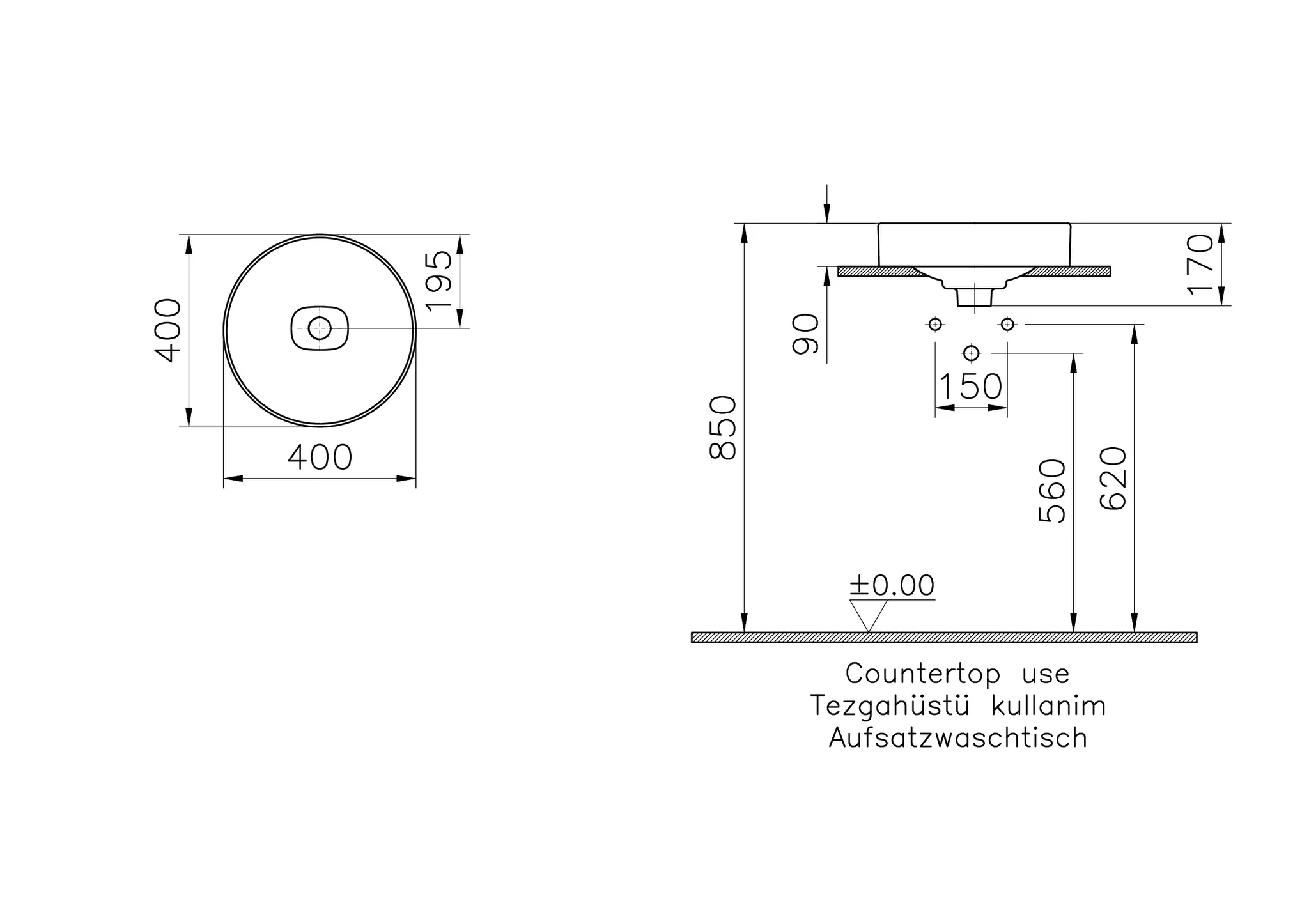 VitrA New Metropole Aufsatzschale freistehend rund 40 cm ohne Überlaufschlitz Taupe Matt VitrA New Metropole Aufsatzschale freistehend rund 40 cm ohne Überlaufschlitz Taupe Matt