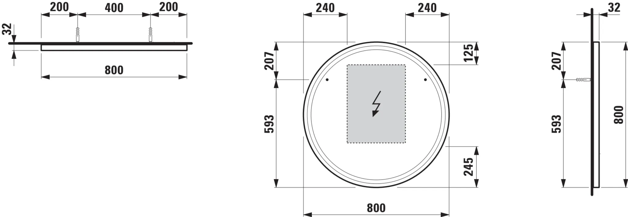Base 2.0 Spiegel 44439.1, rund LED Bel.,1 Sensorsch., 800x800 schw.m
