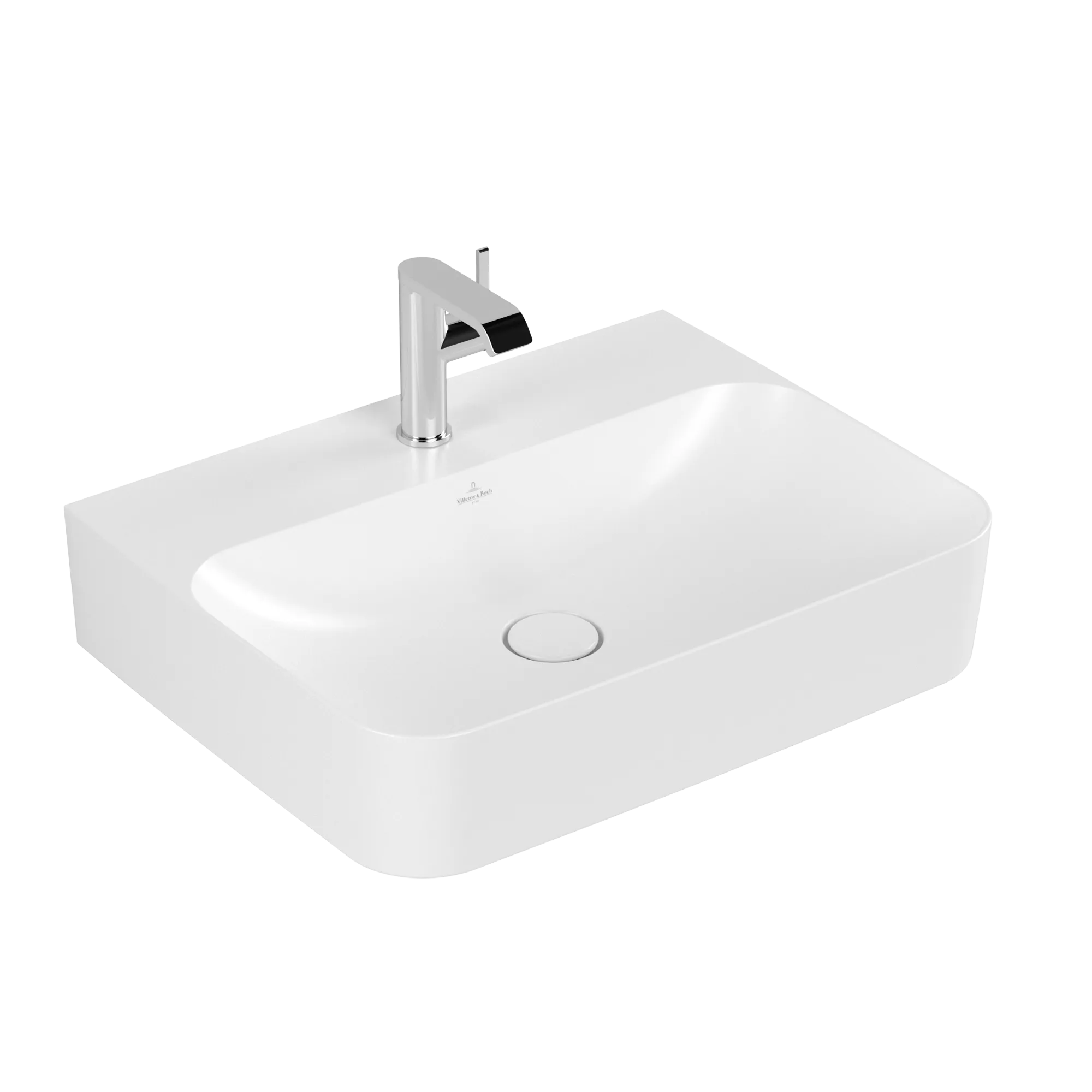 Villeroy & Boch Wandwaschtisch aus TitanCeram „Finion“ 600 × 470 × 164 mm, mit Hahnlochbohrung, Hahnlochposition mittig in Stone White, mit CeramicPlus Villeroy & Boch Wandwaschtisch aus TitanCeram „Finion“ 600 × 470 × 164 mm, mit Hahnlochbohrung, Hahnlochposition mittig in Stone White, mit CeramicPlus