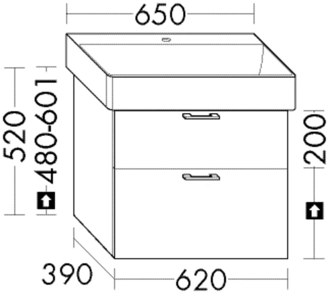 Burgbad Waschtischunterschrank Sys30, 1 Schublade oben, 390x620x520 mm, PG4